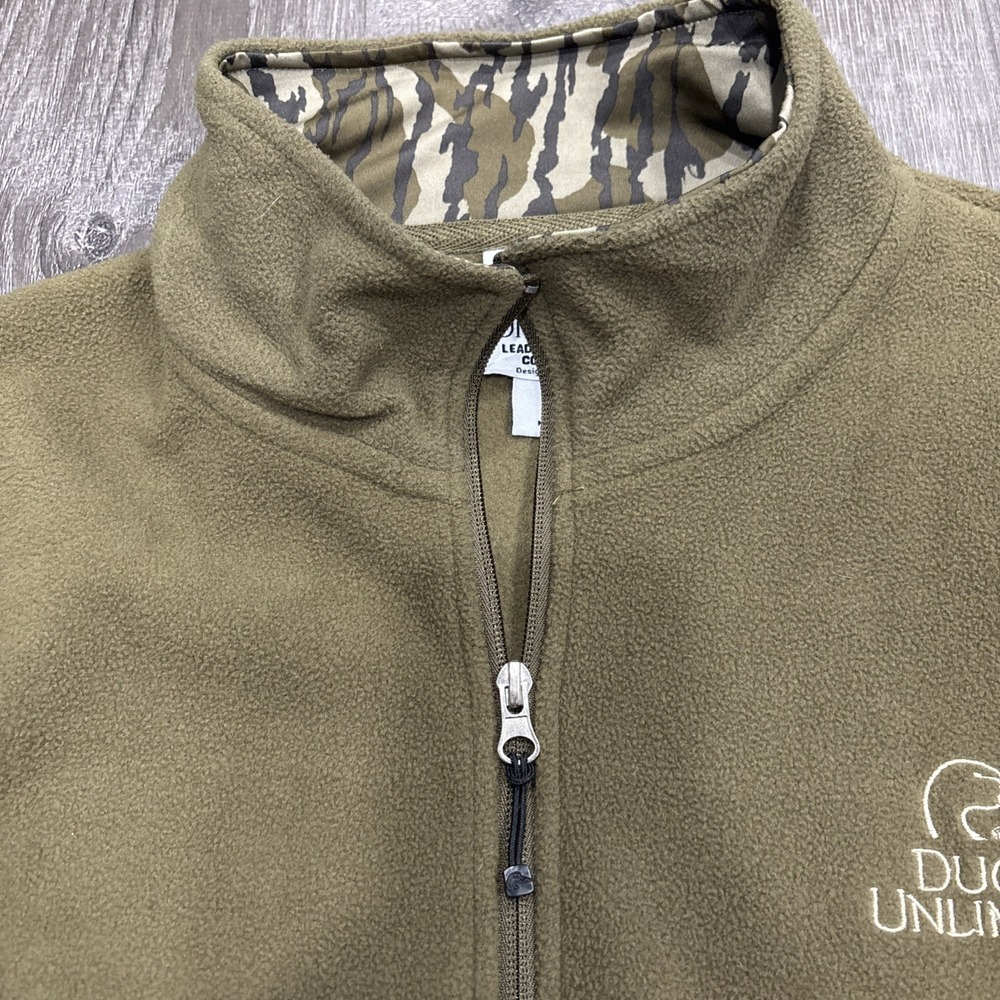 Ducks Unlimited Fleece Jacket Full Zip Olive Green Camo Collar Mens Size Large - Picture 2 of 6